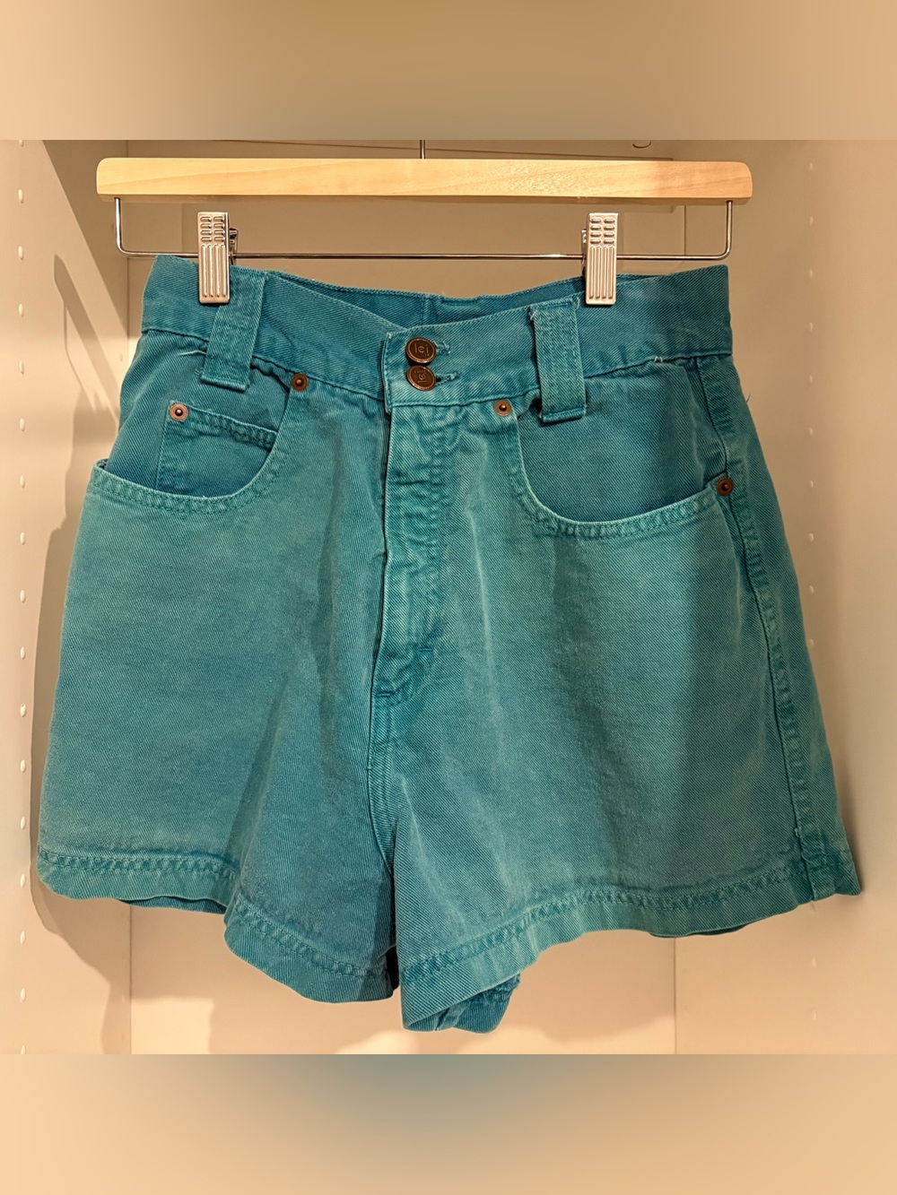 lei vintage Y2K Turquoise High-Waist Cotton Shorts